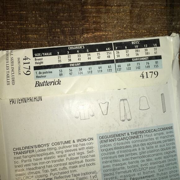 Butterick Sewing Patterns Vintage 90s Kids Costume Power Ranger Ninja XS-L UNCUT - Picture 3 of 3